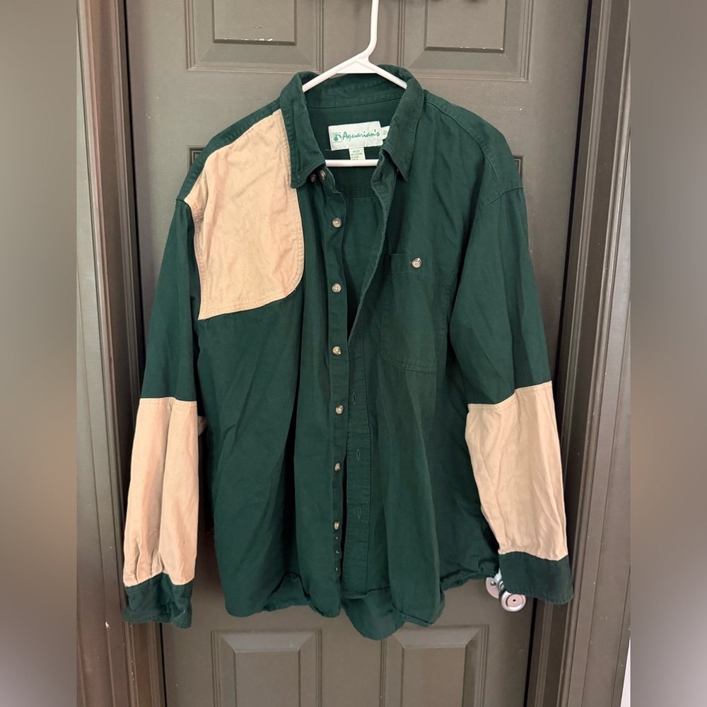 Green and Tan Button-Up Shirt Size XL